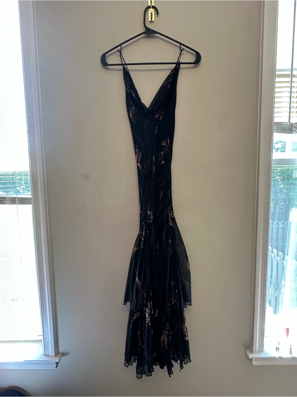 Vintage Y2K Lapis Black Silk Midi Slip Dress with Blush Rose Print Size Small - Picture 7 of 8